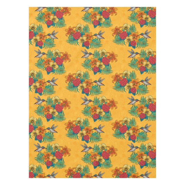 Nappe Colibris et bouquet tropical en jaune (Devant)