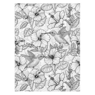 Nappe Colibris et fleurs d'hibiscus b&w