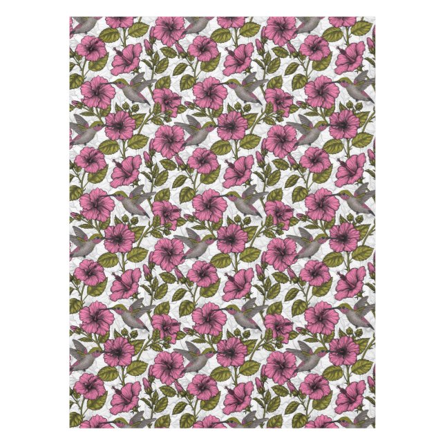 Nappe Colibris et fleurs d'hibiscus roses (Devant)
