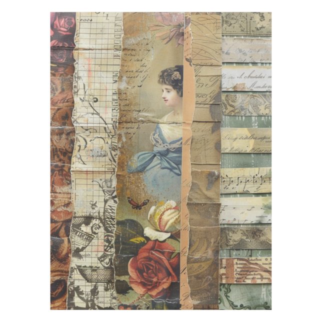 Nappe Collage rustique Vintage journal Patchwork (10) (Devant)