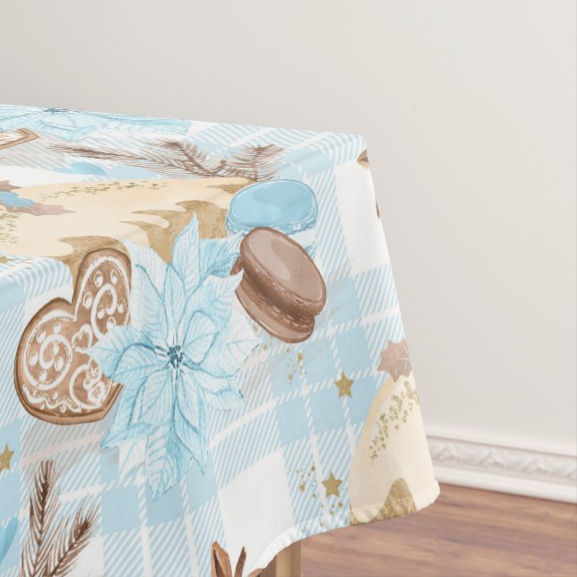 Nappe Cookies de Noël et pudding à carreaux bleu aquarel (In Situ)
