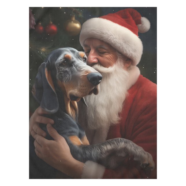Nappe Coonhound Bluetick avec Noël au Père Noël (Devant)