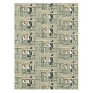 Nappe Coq Japonais Vintage Derrière une Clôture en Bambo