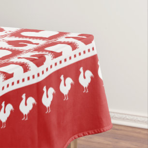 Nappe Coq rouge et blanc et coeurs Checkered