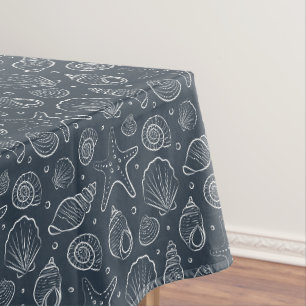 Nappe Coquillage de bord de mer Bohème marine Bleu foncé