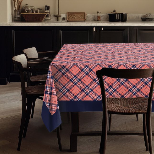 Nappe Coral Navy Tartan Tablecloth Moderne Plaid Accent (Coral Navy Tartan Tablecloth Modern Plaid Accent)