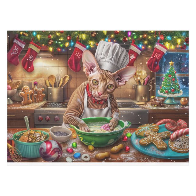 Nappe Cornish Rex Fêtes de fin d'année en cuisine : Noël (Devant (Horizontal))