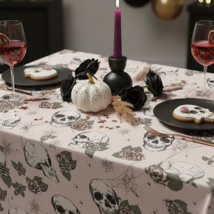 Nappe Crânes gothiques roses et Halloween Rose