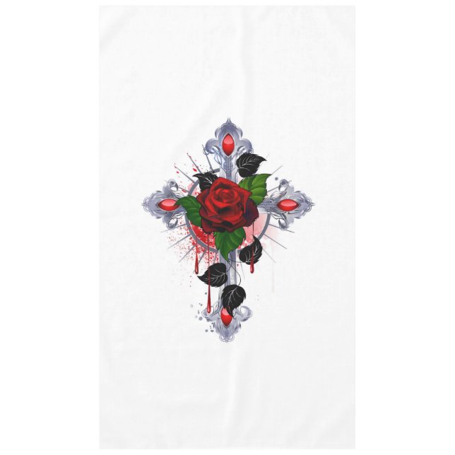 Nappe Croix d'argent avec une rose rouge (Devant)