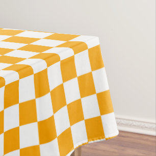 Nappe Cuisine à damiers coton blanc et orange
