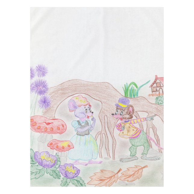 Nappe Custom Kids Artwork, deux mignonnes souris, fleurs (Devant)
