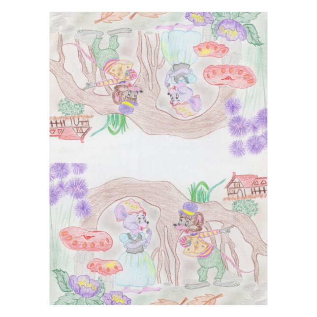 Nappe Custom Kids Artwork, deux mignonnes souris, fleurs (Devant)