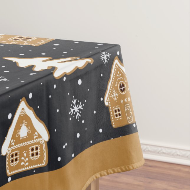 Nappe Cute Gingerbread Village Fir Trees Bleu Noël (In Situ)