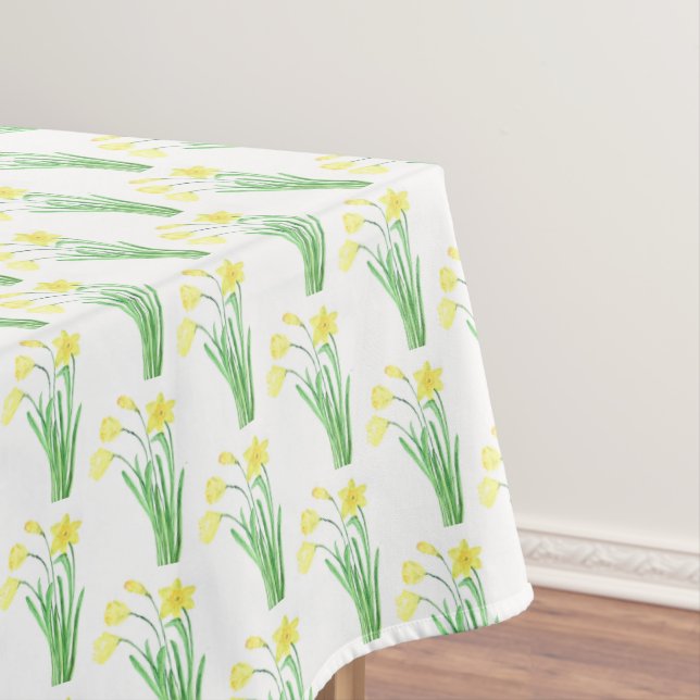 Nappe Daffodiles Jaune Élégante Aquarelle Florale Modern (In Situ)
