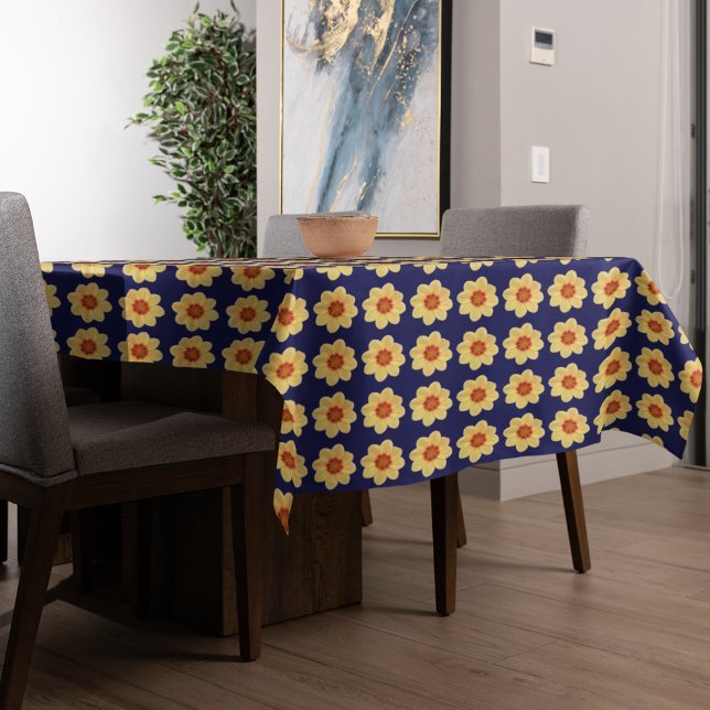 Nappe Dahlia jaune motif floral sur bleu (In Situ Table)