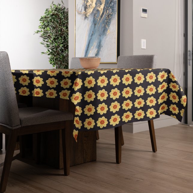 Nappe Dahlia jaune motif floral sur noir (In Situ Table)