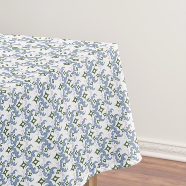 Nappe damassé bleu et vert ornement pointillisme (In Situ)