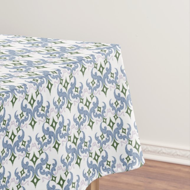 Nappe damassé bleu et vert ornement pointillisme (In Situ)
