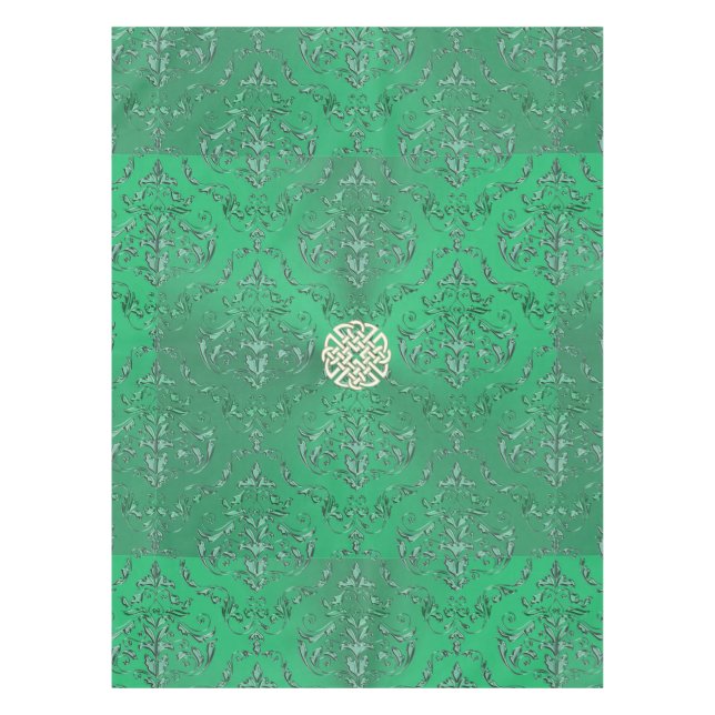 Nappe Damassé verte irlandaise avec le noeud de Celtic (Devant)