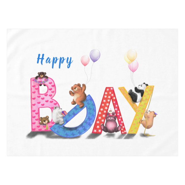 Nappe d'anniversaire avec fête d'ours en peluche b (Devant (Horizontal))