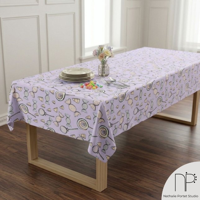 Nappe de fête thème bonbons sucrés (Hand drawn candy theme party tablecloth for a sweet birthday or baby shower celebration)