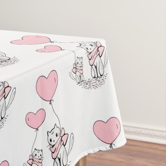 Nappe de la Saint-Valentin Chat Cœurs Roses  (In Situ)