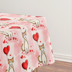 Nappe de la Saint-Valentin Chat Cœurs Rouges