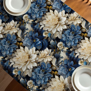 Nappe de luxe bleue blanche ivoire à motif floral