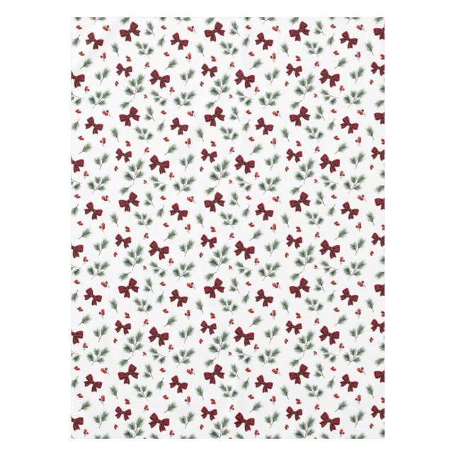 Nappe de Noël avec ruban rouge et verdure hivernal (Devant)