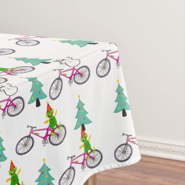 Nappe de Noël, Bonhommes de neige Arbres Bicyclett (In Situ)