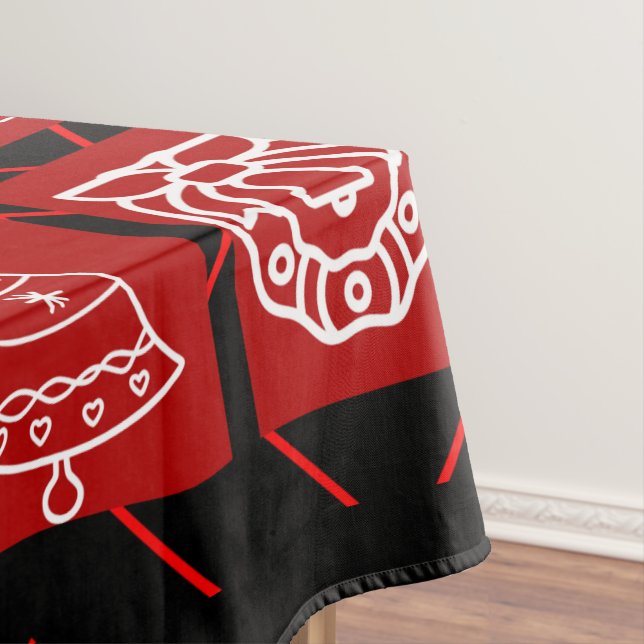 Nappe de Noël géométrique rouge et noir audacieuse (In Situ)