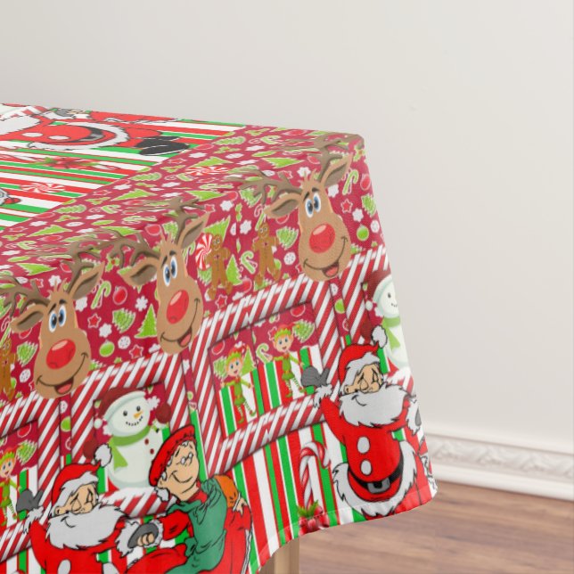 Nappe de Noël, Joyeux, Snowman Père Noël Elf (In Situ)