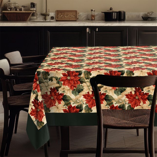 Nappe de Noël vintage motif poinsettia (Vintage Christmas Tablecloth Poinsettia Pattern)