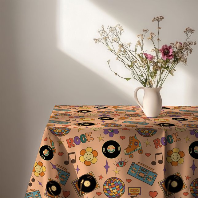 Nappe de style années 70, look pastel groovy pour  (70s Style Tablecloth Groovy Pastel Dining Look)