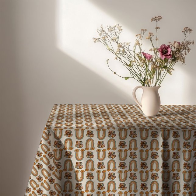 Nappe de style fleur cuivre et rose du milieu du s (Mid-Century Tablecloth Copper & Pink Bloom Style)