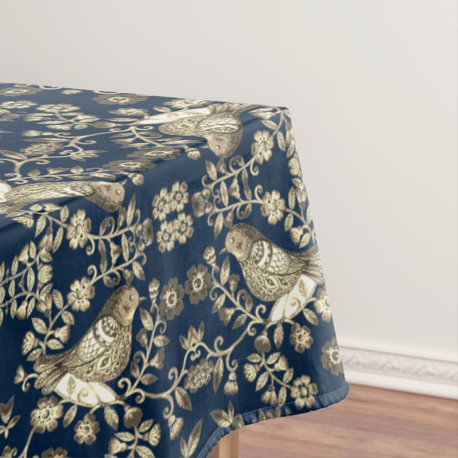 Nappe de style saule aux oiseaux antique bleu mari (In Situ)