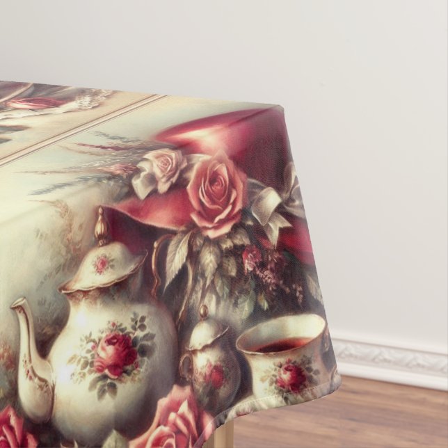 Nappe de table à chapeau et théière Rose rouge vic (In Situ)