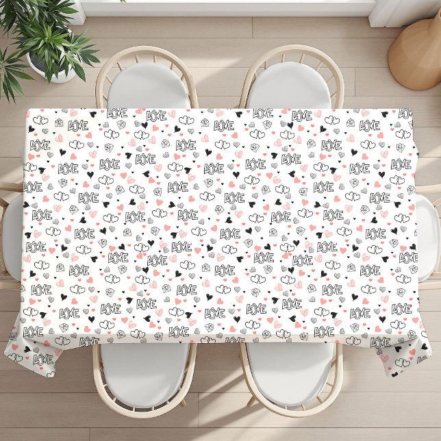 Nappe de table élégante avec texte d'amour pour la (Elegant Love Text Lettering Valentine Tablecloth Hearts)