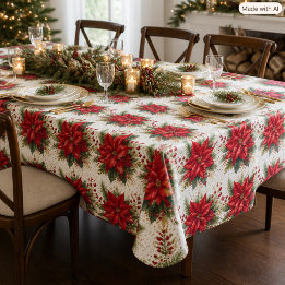 Nappe de table pailletée or au poinsettia rouge de