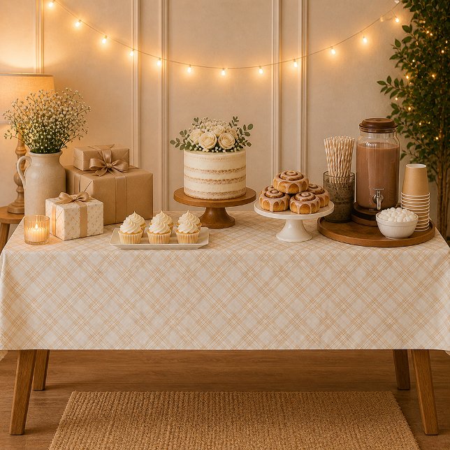 Nappe de Table pour Baby Shower Gingham Beige Neut (Neutral Tablecloth )