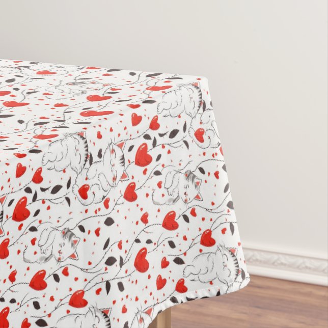 Nappe de table Saint-Valentin Cœurs Rouges Chatons (In Situ)