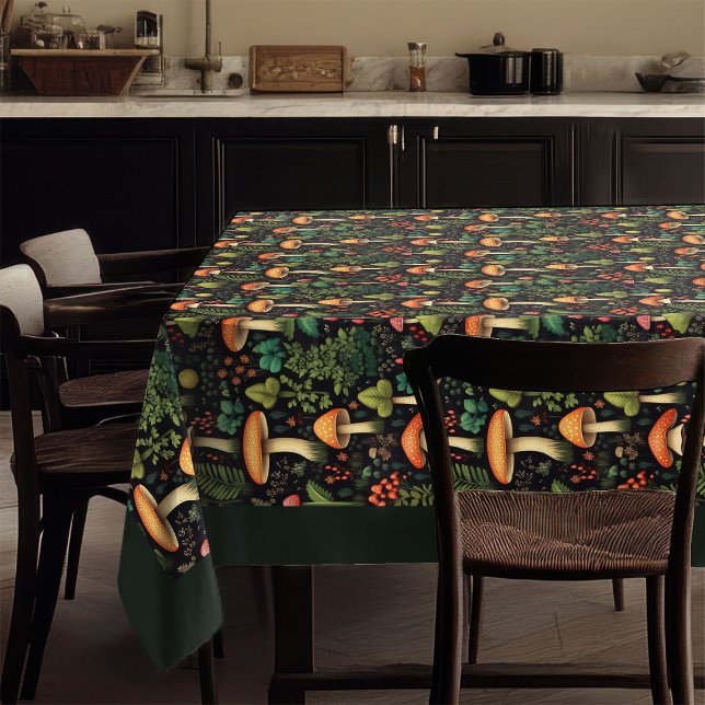 Nappe de table vintage forestière, motif champigno (Vintage Forest Tablecloth Cozy Mushroom Design)
