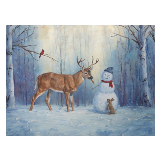 Nappe Deer et Happy Snowman hiver de vacances scène (Devant (Horizontal))