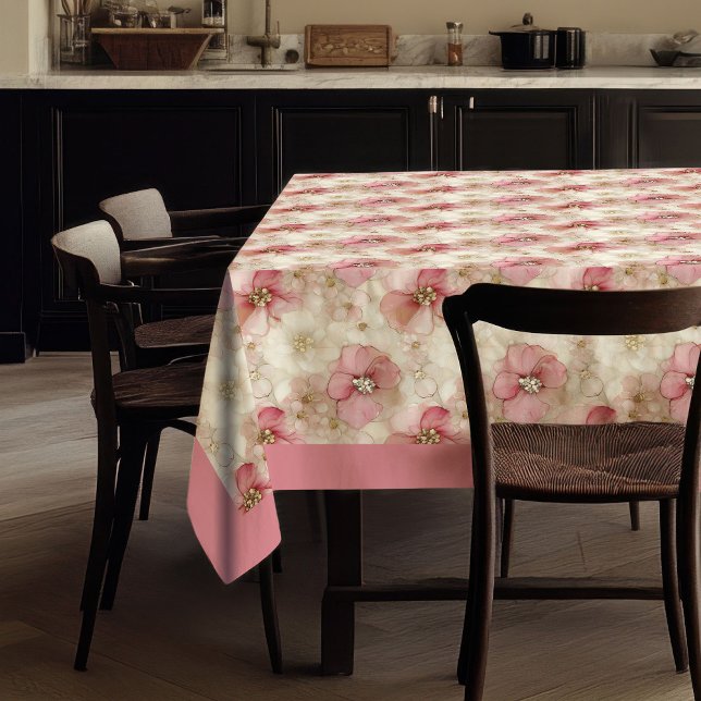 Nappe délicate en aquarelle rose poussiéreux et or (Watercolor dusty pink and gold delicate tablecloth)