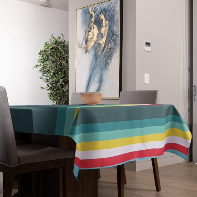 Nappe Des rayures rouges et jaunes entre les tons bleus (table cloth)
