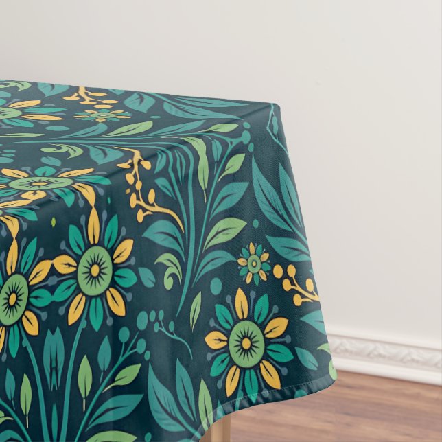 Nappe Design élégant à motif floral jaune et sarcelle (In Situ)