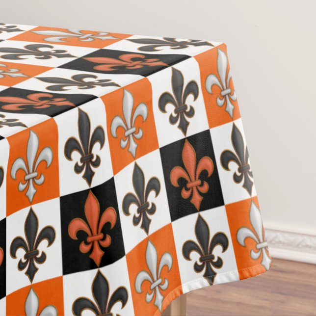 Nappe Design Orange Noir Blanc À damiers Fleur de lis (Créateur téléchargé)