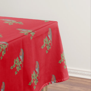 Nappe design saisonnier avec feuille de lierre et robin