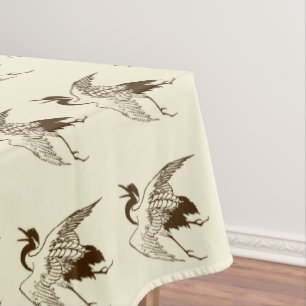 Nappe Dessin japonais vintage d'une grue, brun