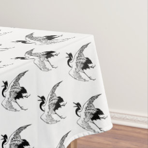 Nappe Dessin japonais vintage d'une grue, noir et blanc